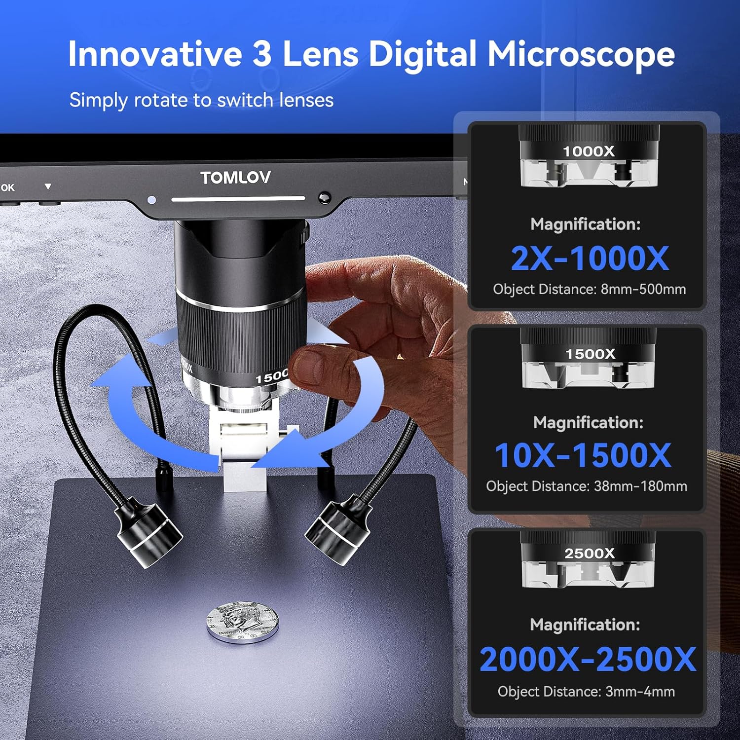 TOMLOV 3-Lens Digital Microsco - Diy Electronics Microscope recension och pris